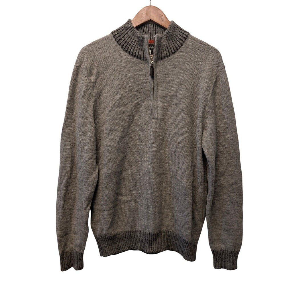 Bullock & Jones Mens 100% Alpaca Quarter Zip Sweater Grey Medium Made in Peru